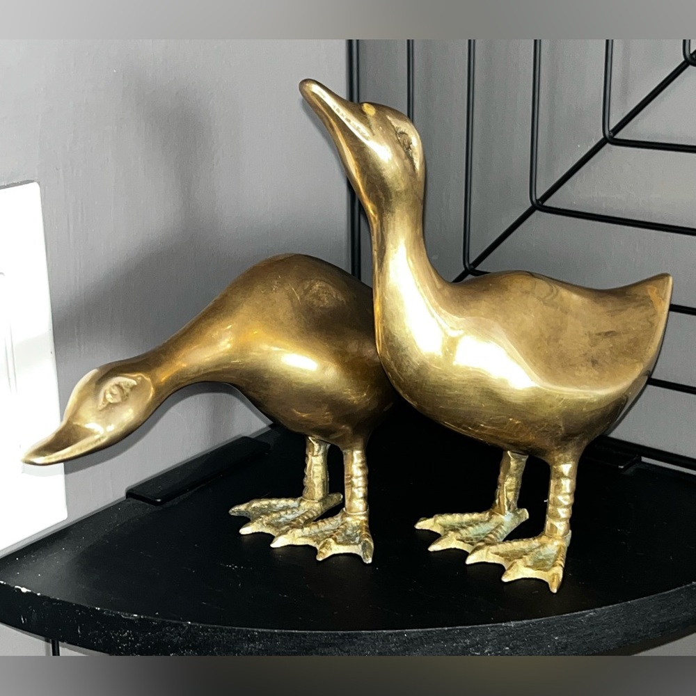 Vintage Solid Brass Duck pair. Mid Century Modern, Hollywood Regency 710g